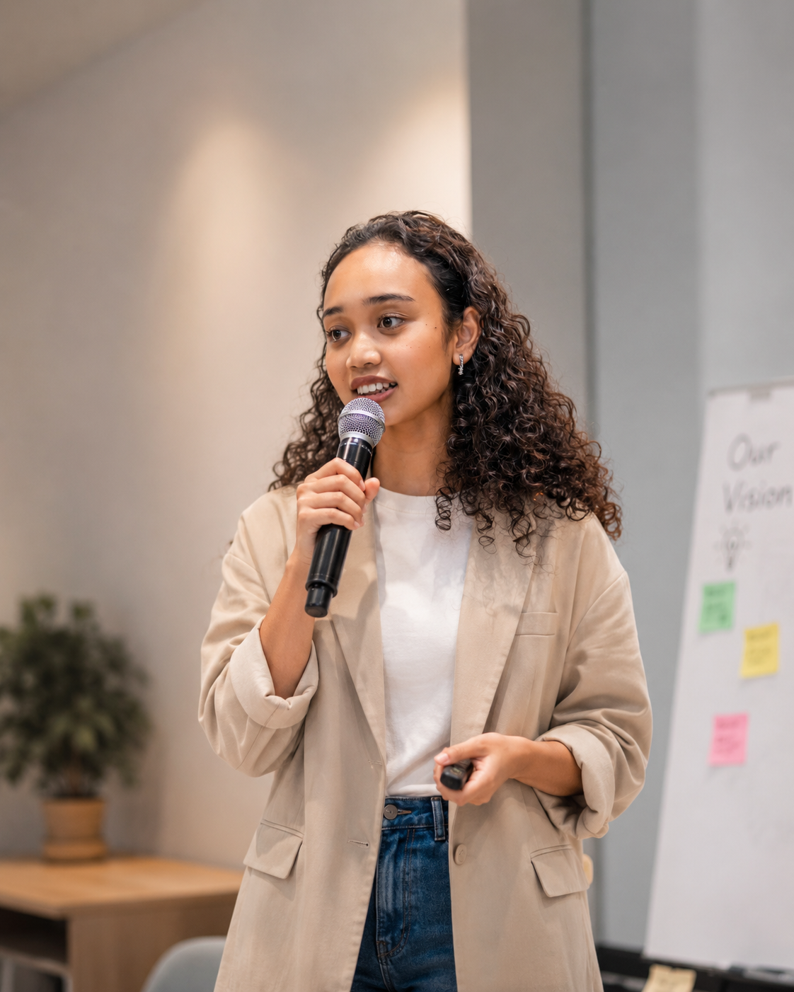 Camie speaking on stage